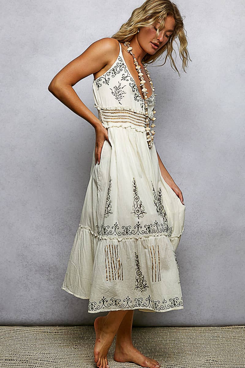 Smocked Band Ruffle Woven Dress