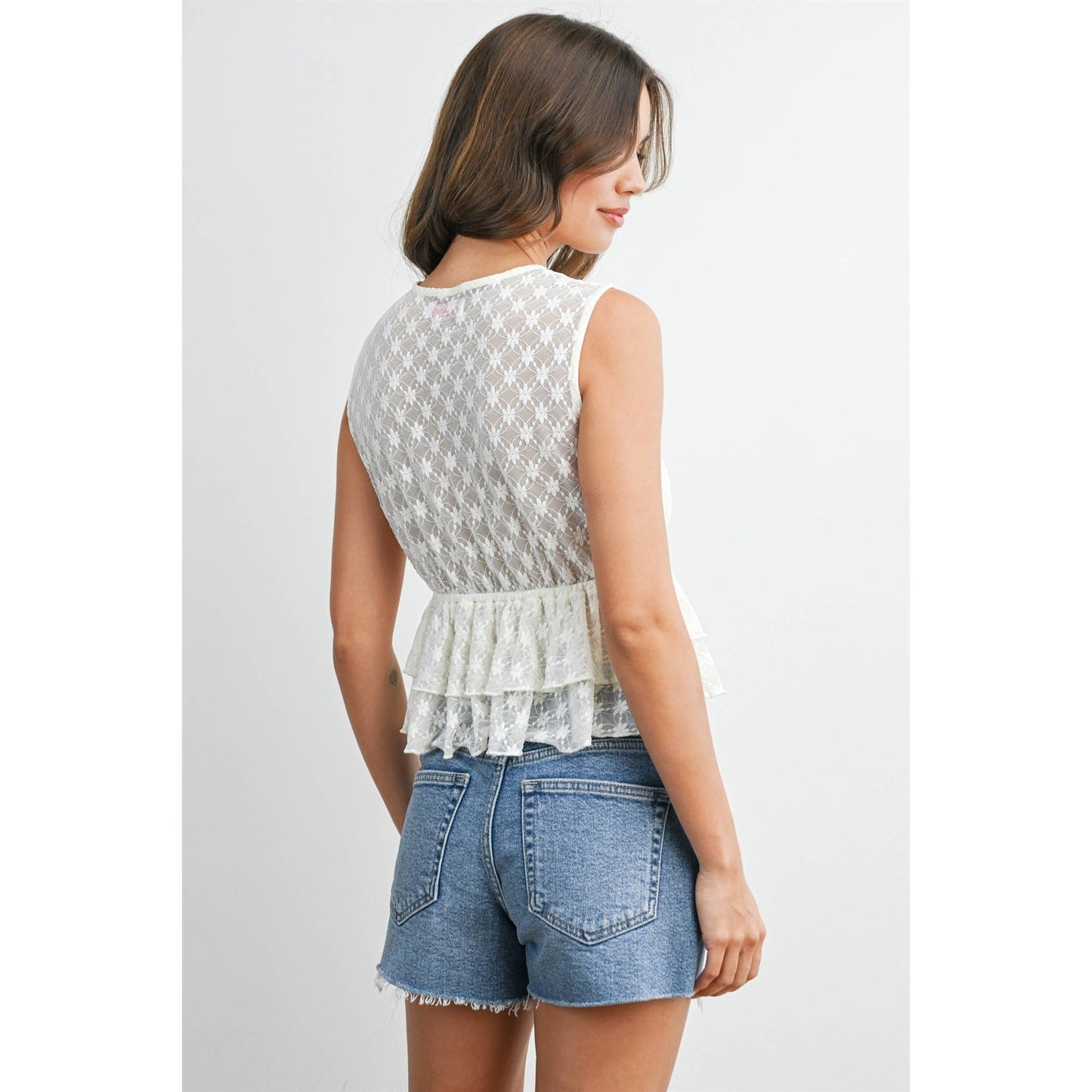 Tiered Ruffle Hem Tie-Front Tank Top
