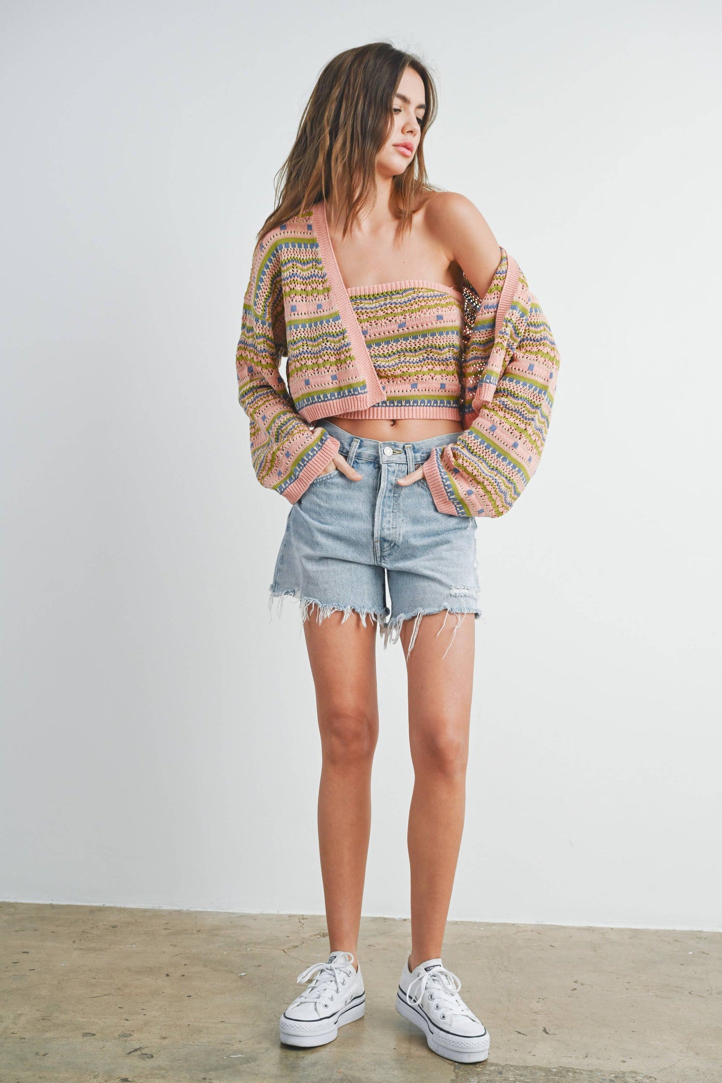 Striped and Geo Pattern Cardigan