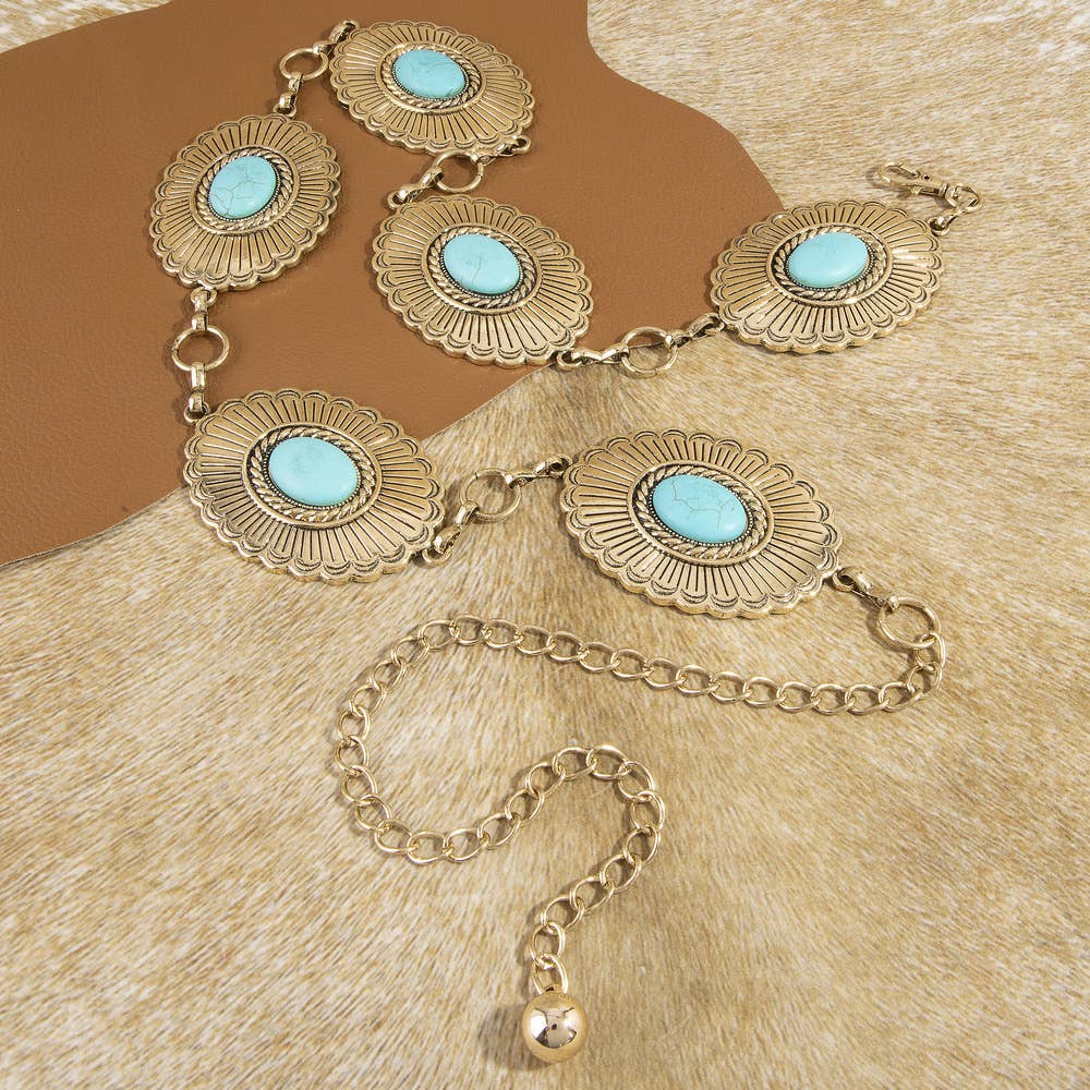 Sunburst Turquoise Concho Wide Chain Belt