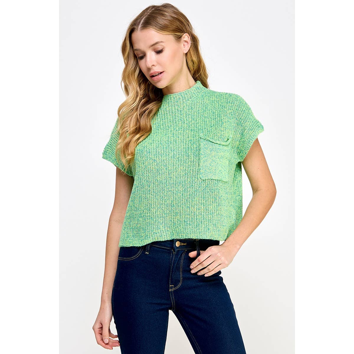 DROP SHOULDER RIB-KNIT SWEATER TOP