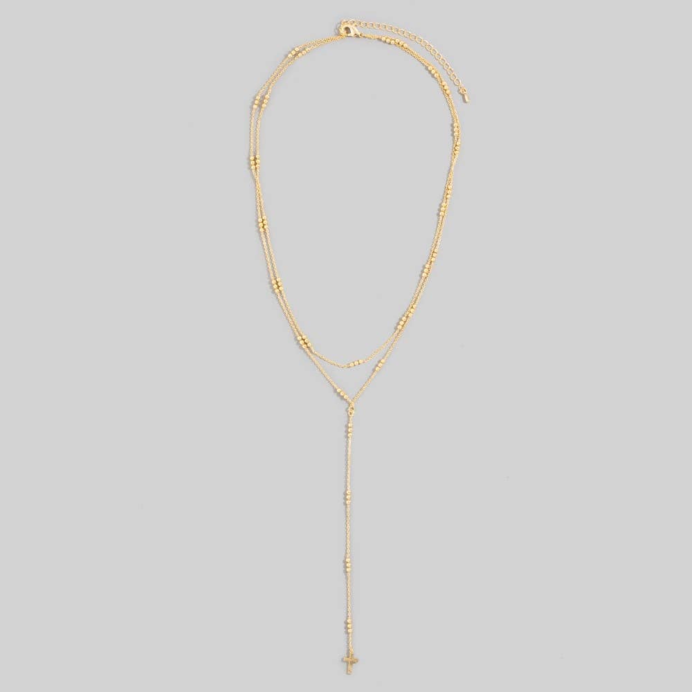 Dainty Layered Silver Mini Cross Pendant Y Necklace