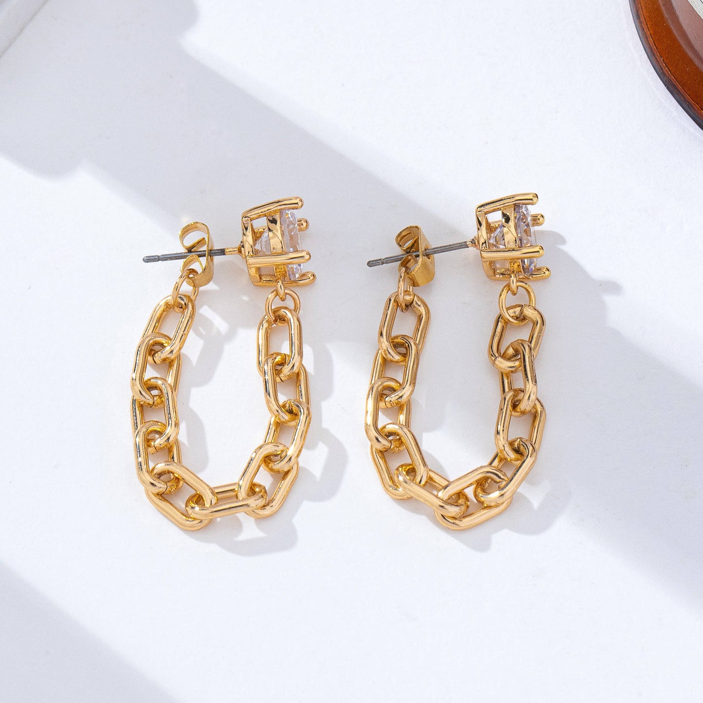 Crystal Stud Drop Link Earrings