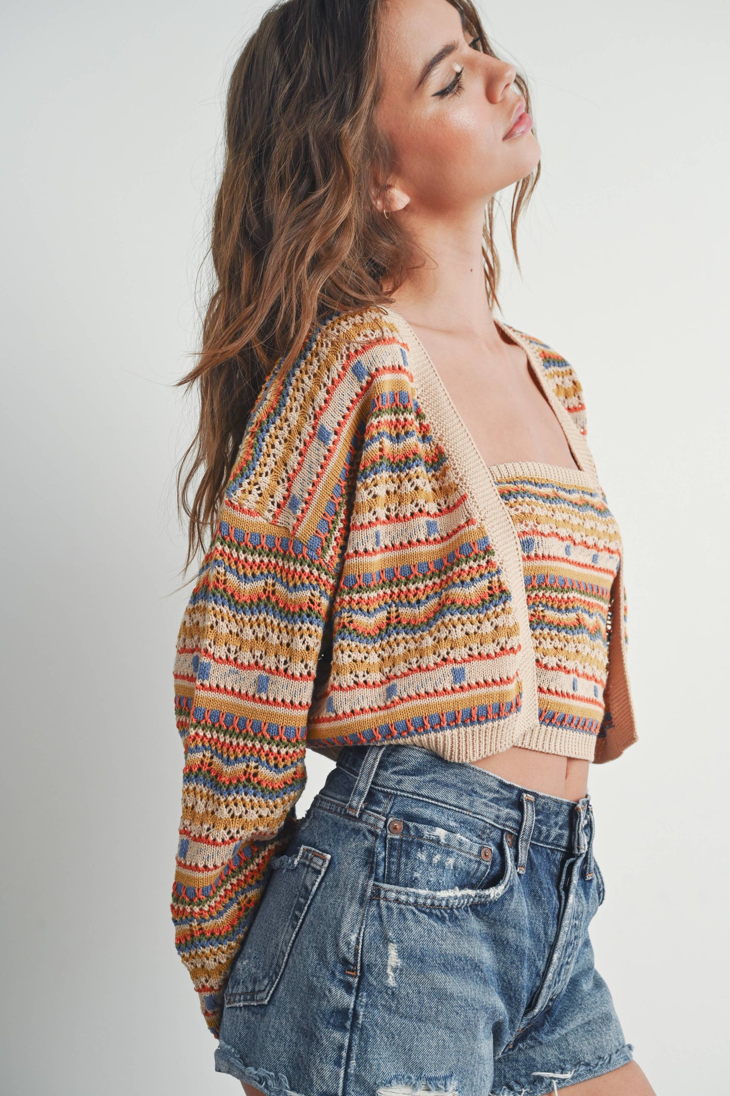 Striped and Geo Pattern Cardigan