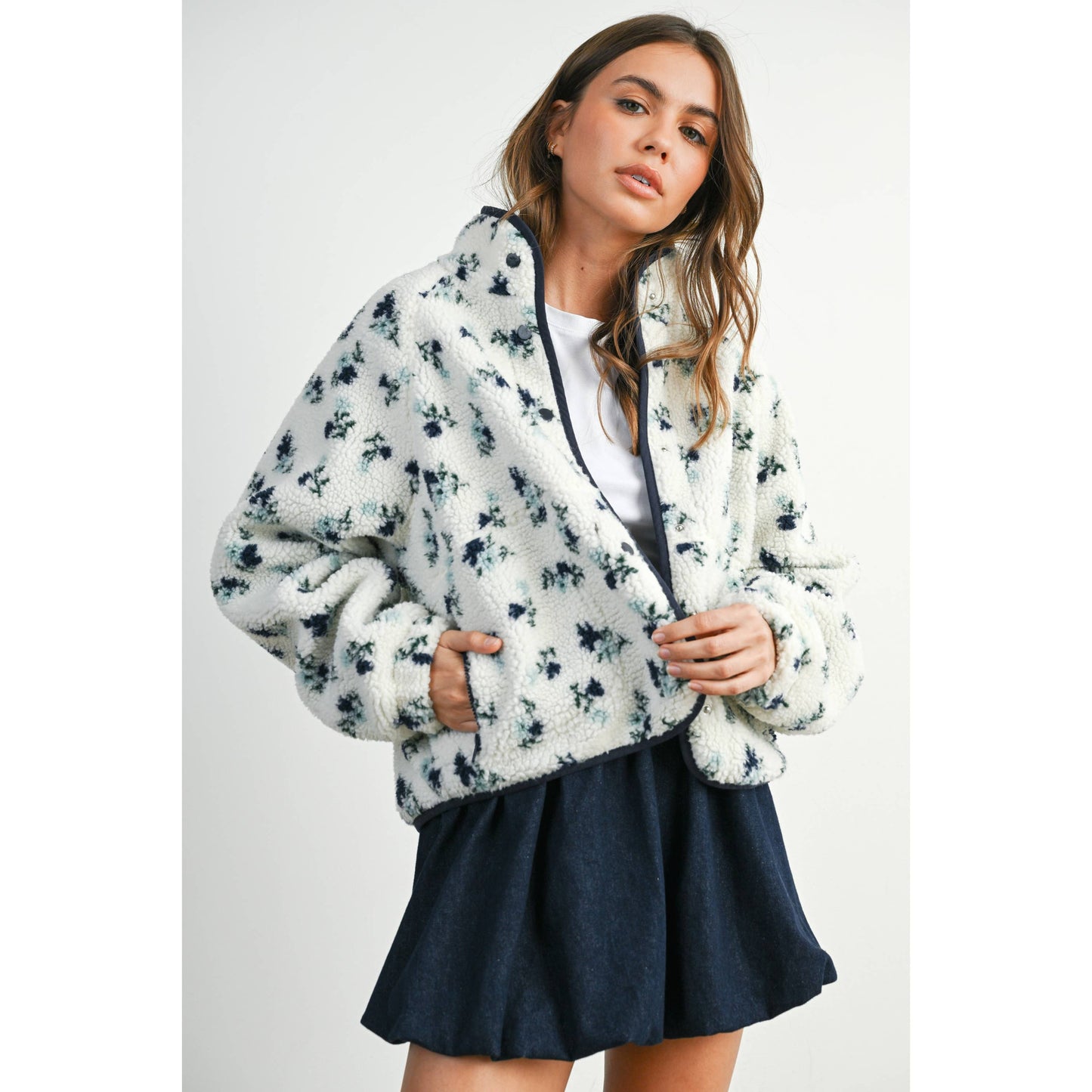 Floral Print Fluffy Fleece Jacket