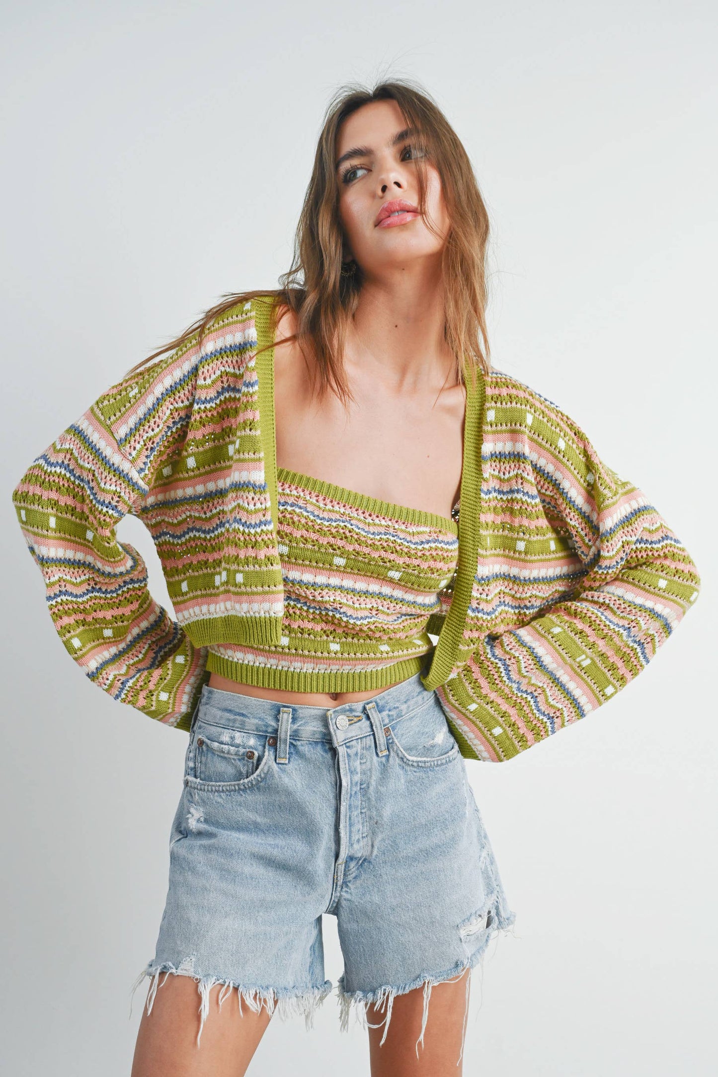 Striped and Geo Pattern Cardigan
