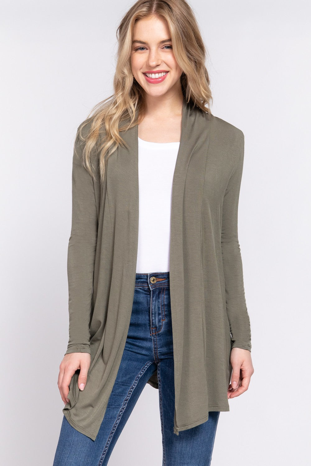 Olive Basic Long Sleeve Cardigan