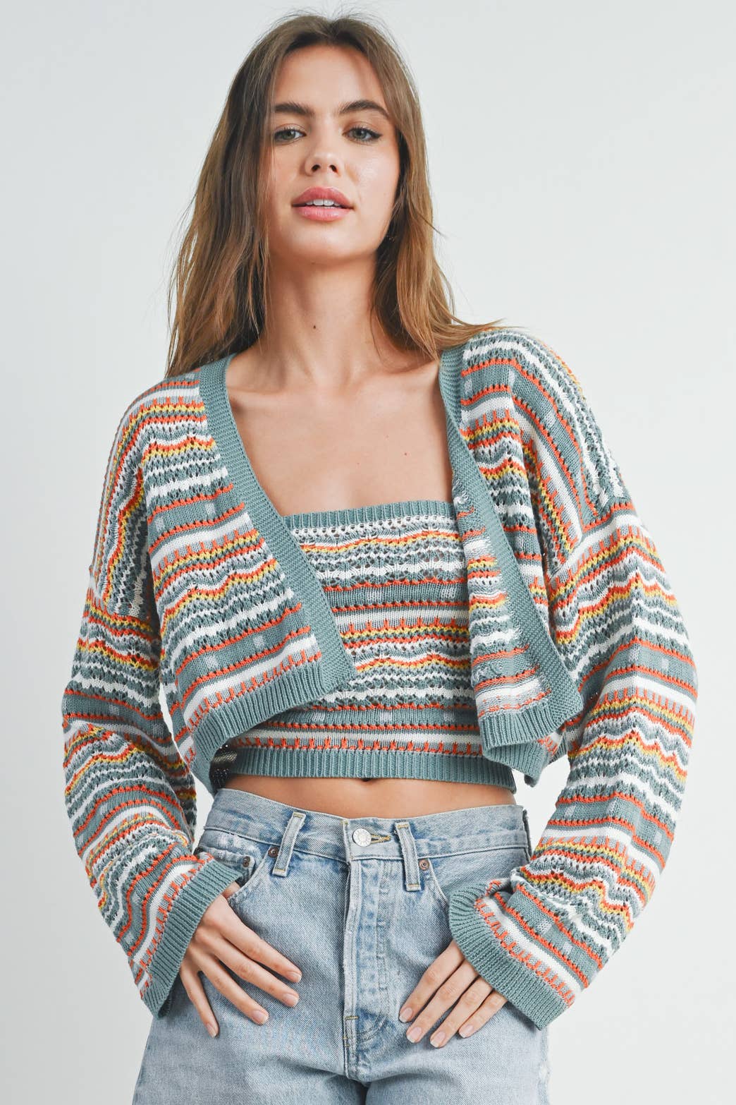 Striped and Geo Pattern Cardigan