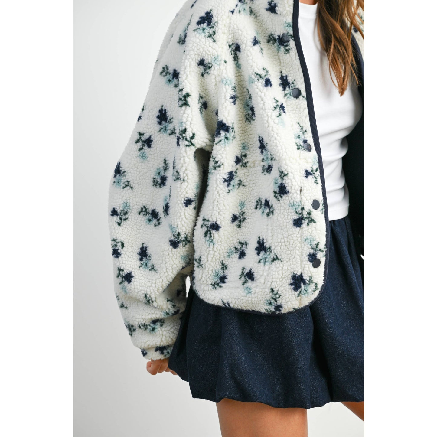 Floral Print Fluffy Fleece Jacket