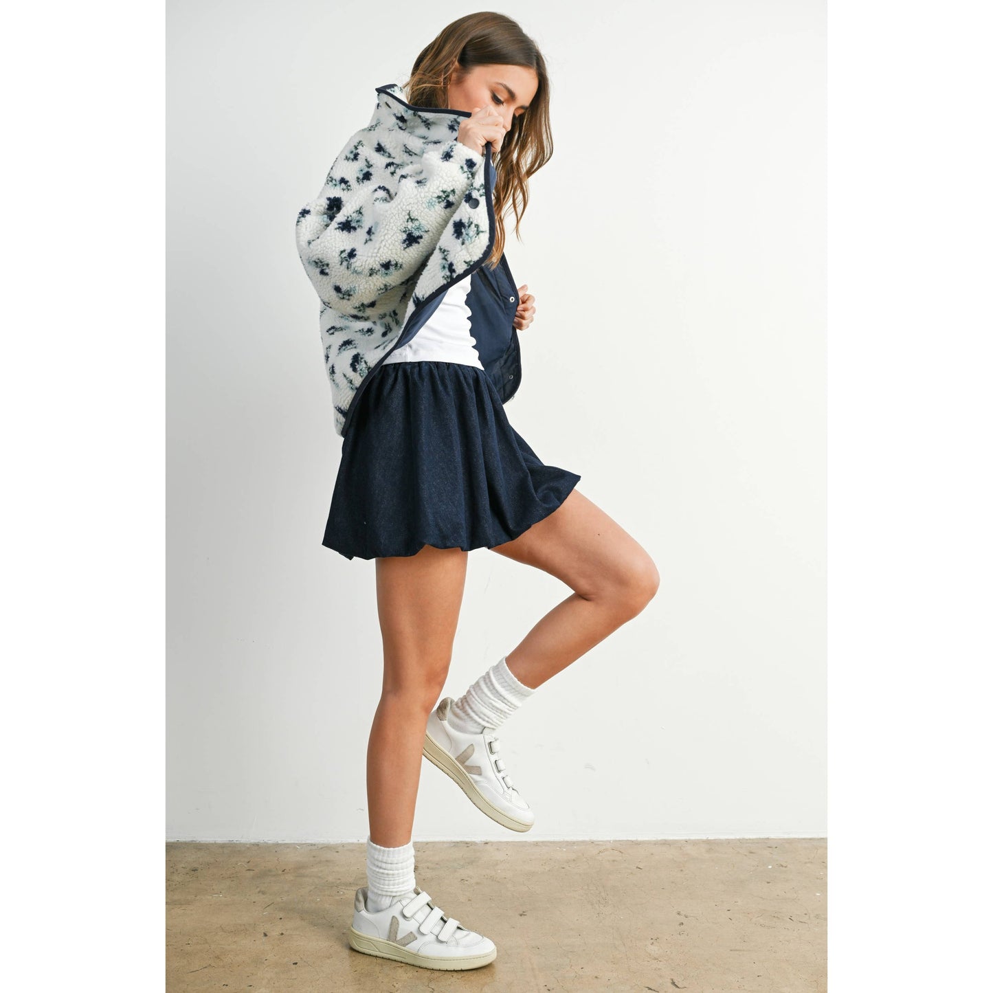 Floral Print Fluffy Fleece Jacket