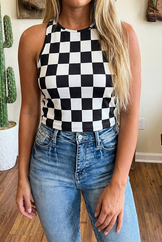 Checkerboard Printed Slim Tank Top