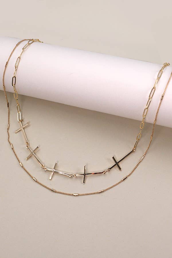 CROSS LINK DOUBLE LAYER NECKLACE: GOLD