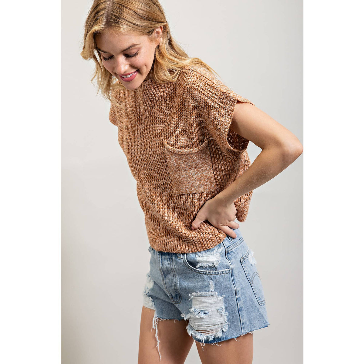 DROP SHOULDER RIB-KNIT SWEATER TOP