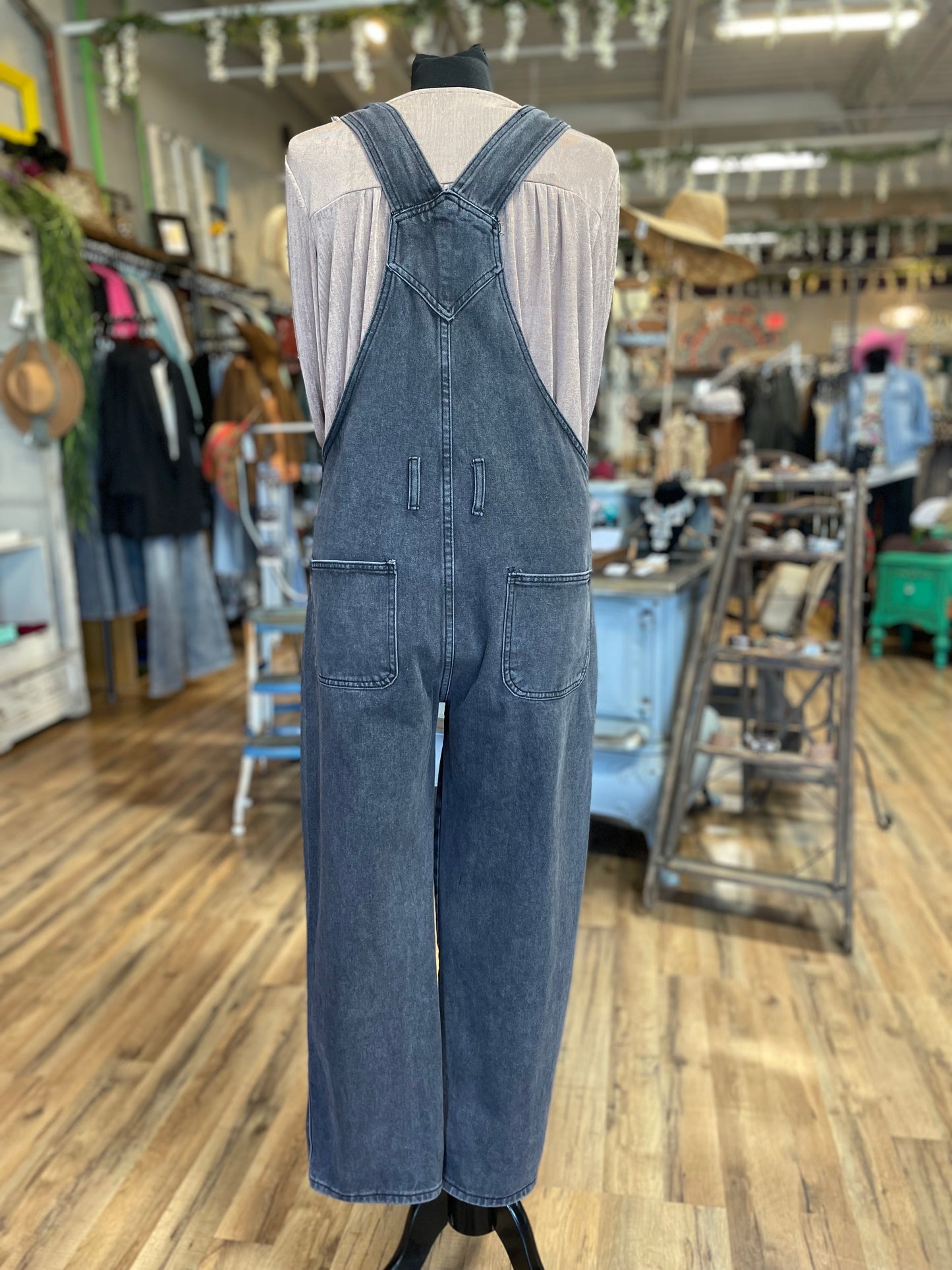 Black Vintage Washed Denim Overalls