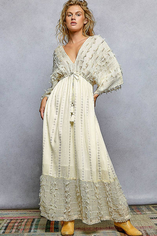 V-Neck Linen Maxi Dress: Beige