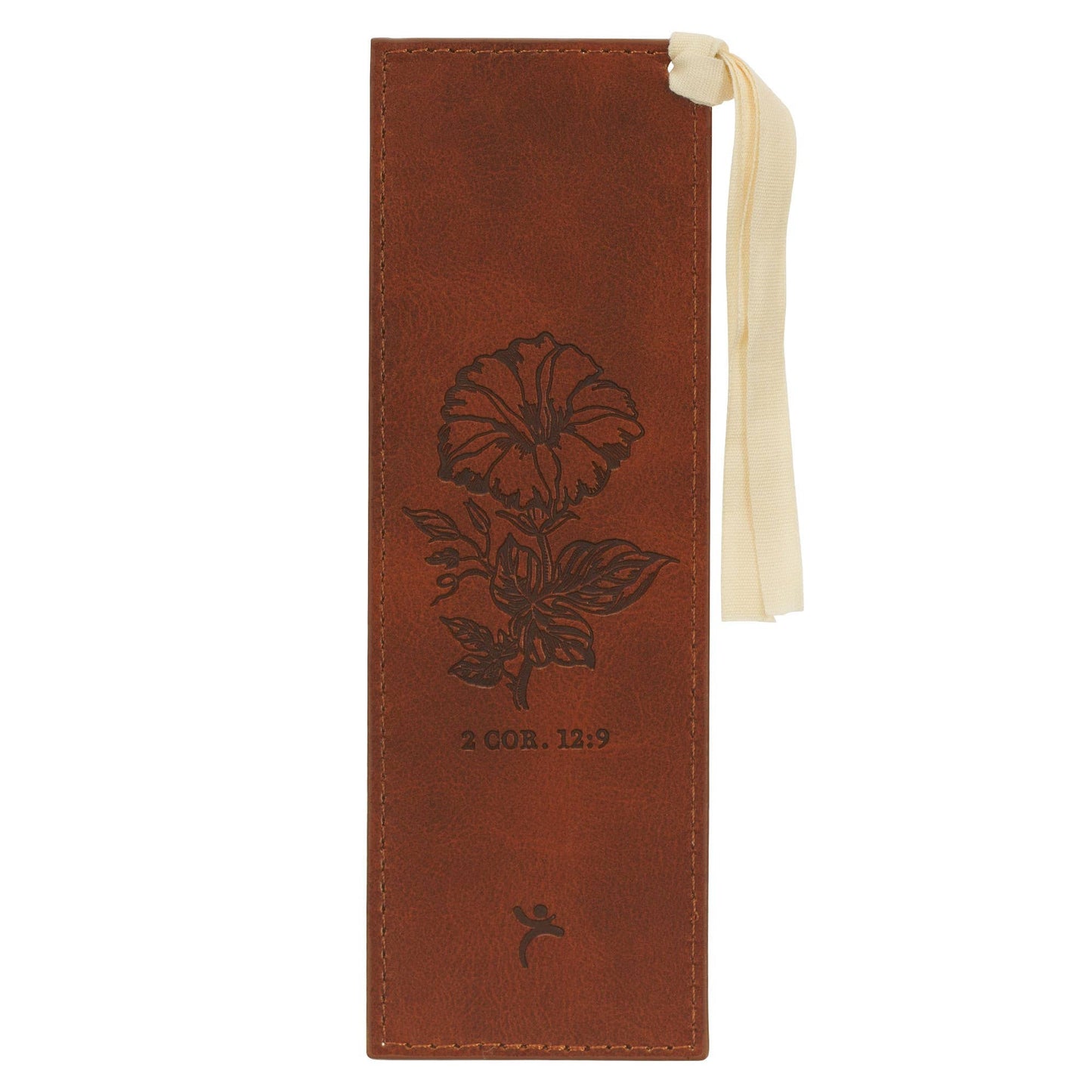 Bookmark Faux Leather Brown Amazing Grace 2 Cor. 12:9