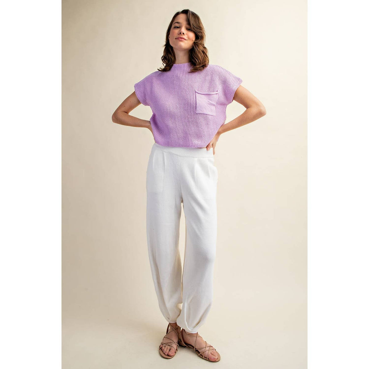 DROP SHOULDER RIB-KNIT SWEATER TOP