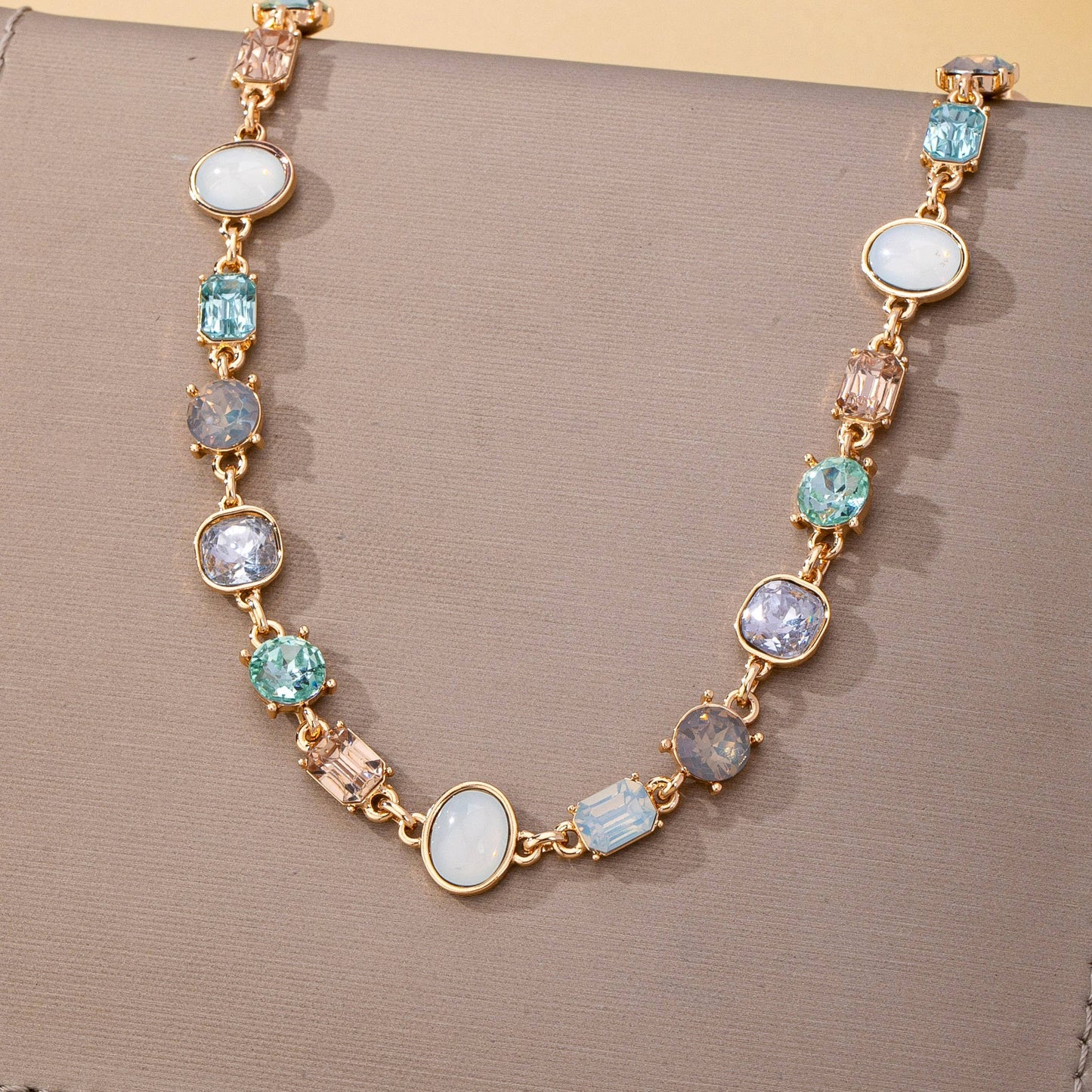 Multi Gemstone Opal Crystal Link Necklace