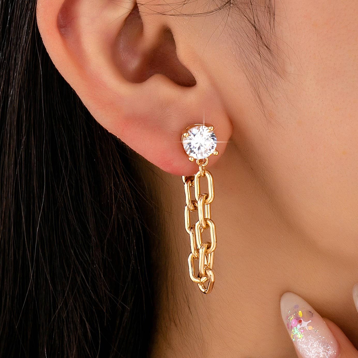 Crystal Stud Drop Link Earrings