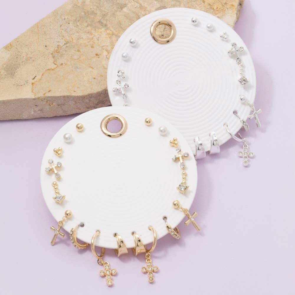 Ten Piece Assorted Cz Cross Earrings Set