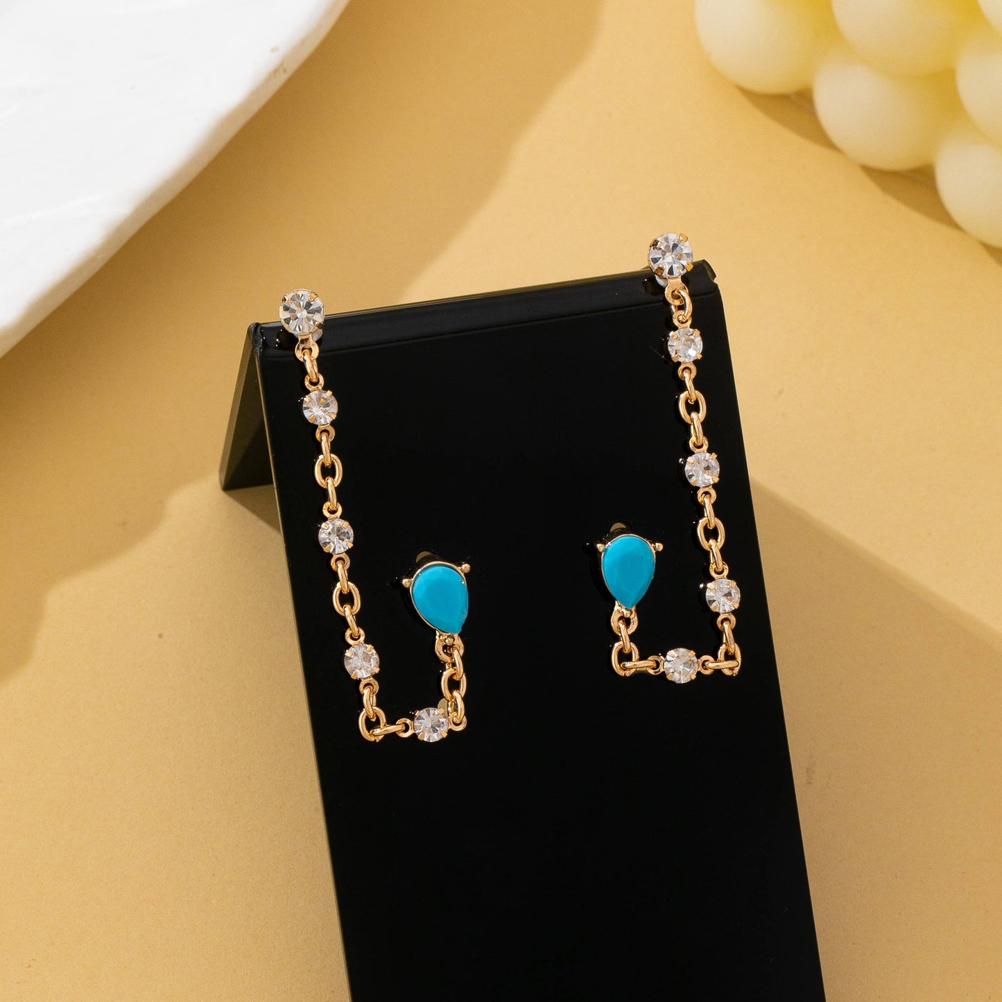 Turquoise Crystal Chain Loop Earrings