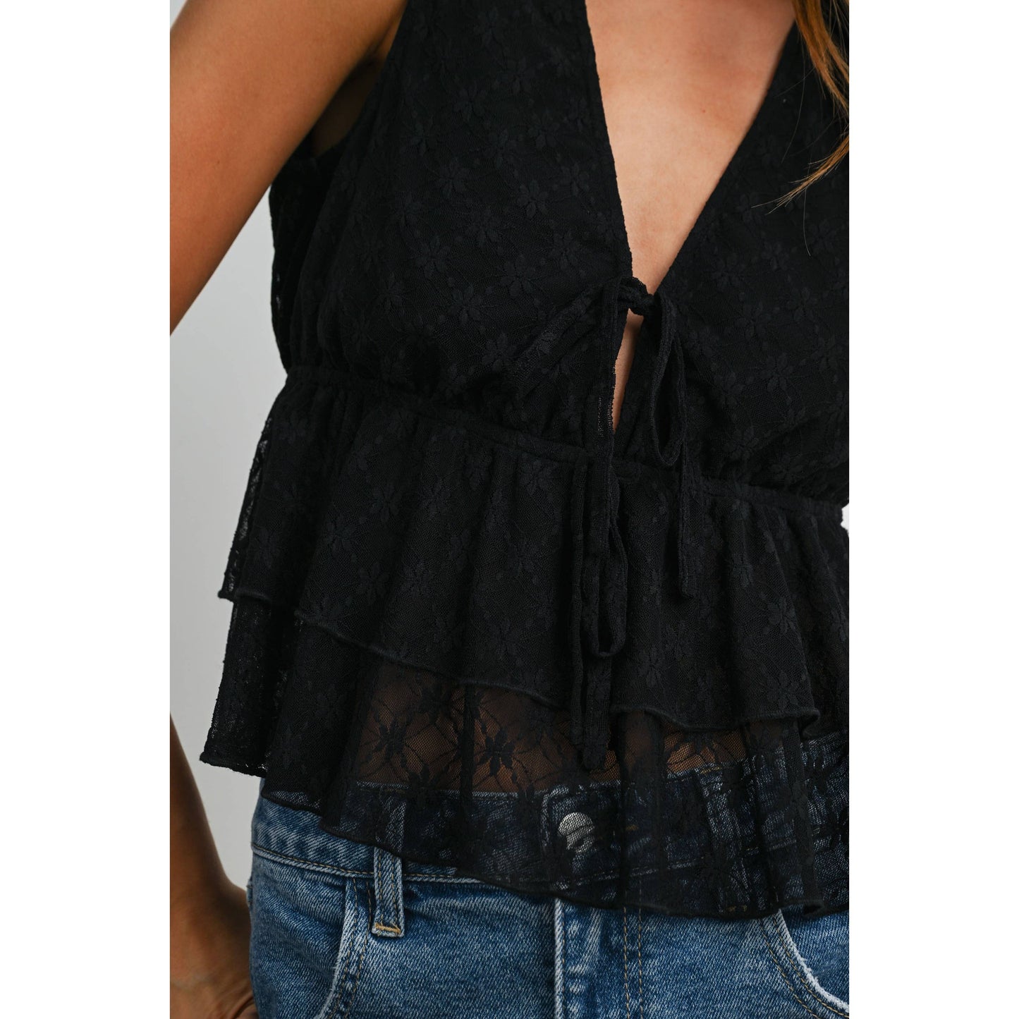 Tiered Ruffle Hem Tie-Front Tank Top