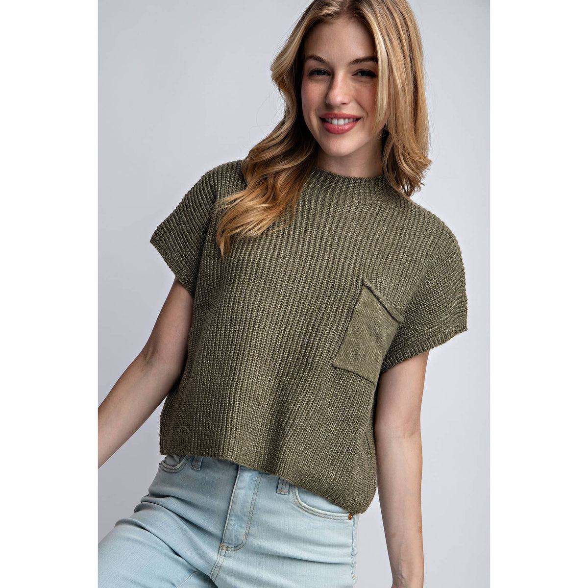 DROP SHOULDER RIB-KNIT SWEATER TOP