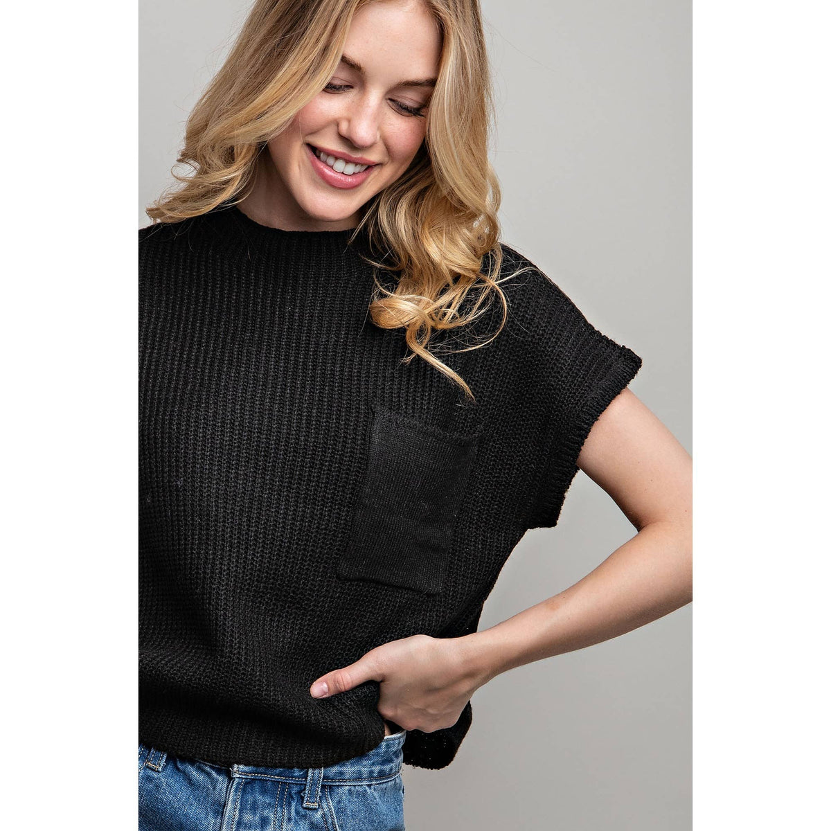DROP SHOULDER RIB-KNIT SWEATER TOP