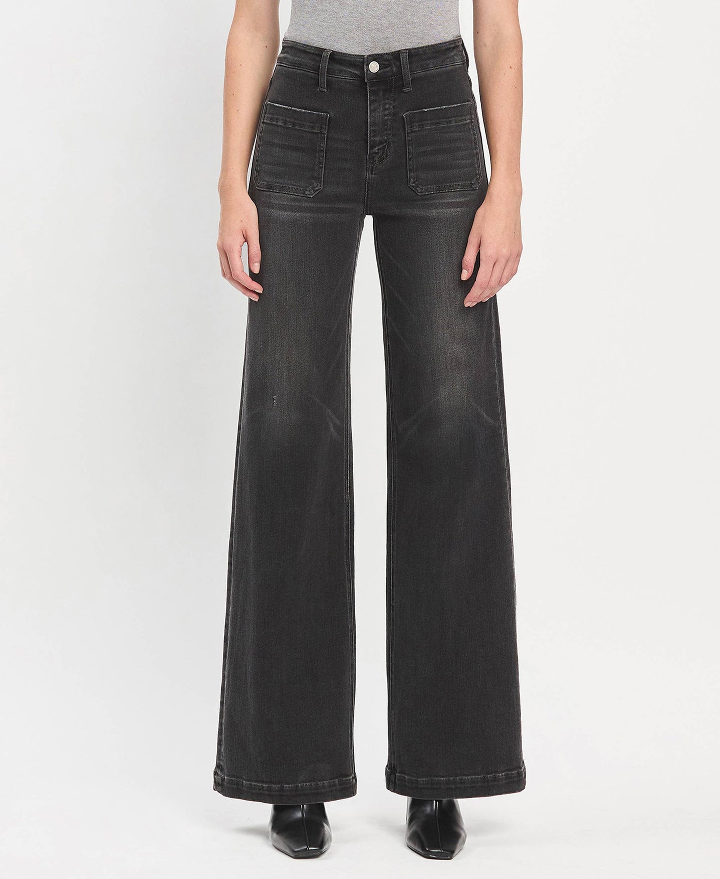 High Rise Patch Pocket Black Wide Range Trouser Jeans