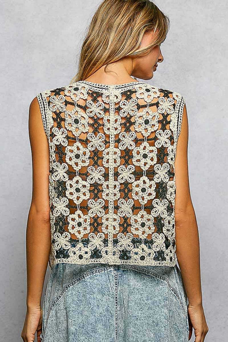 Floral Crochet Vest Top- OS
