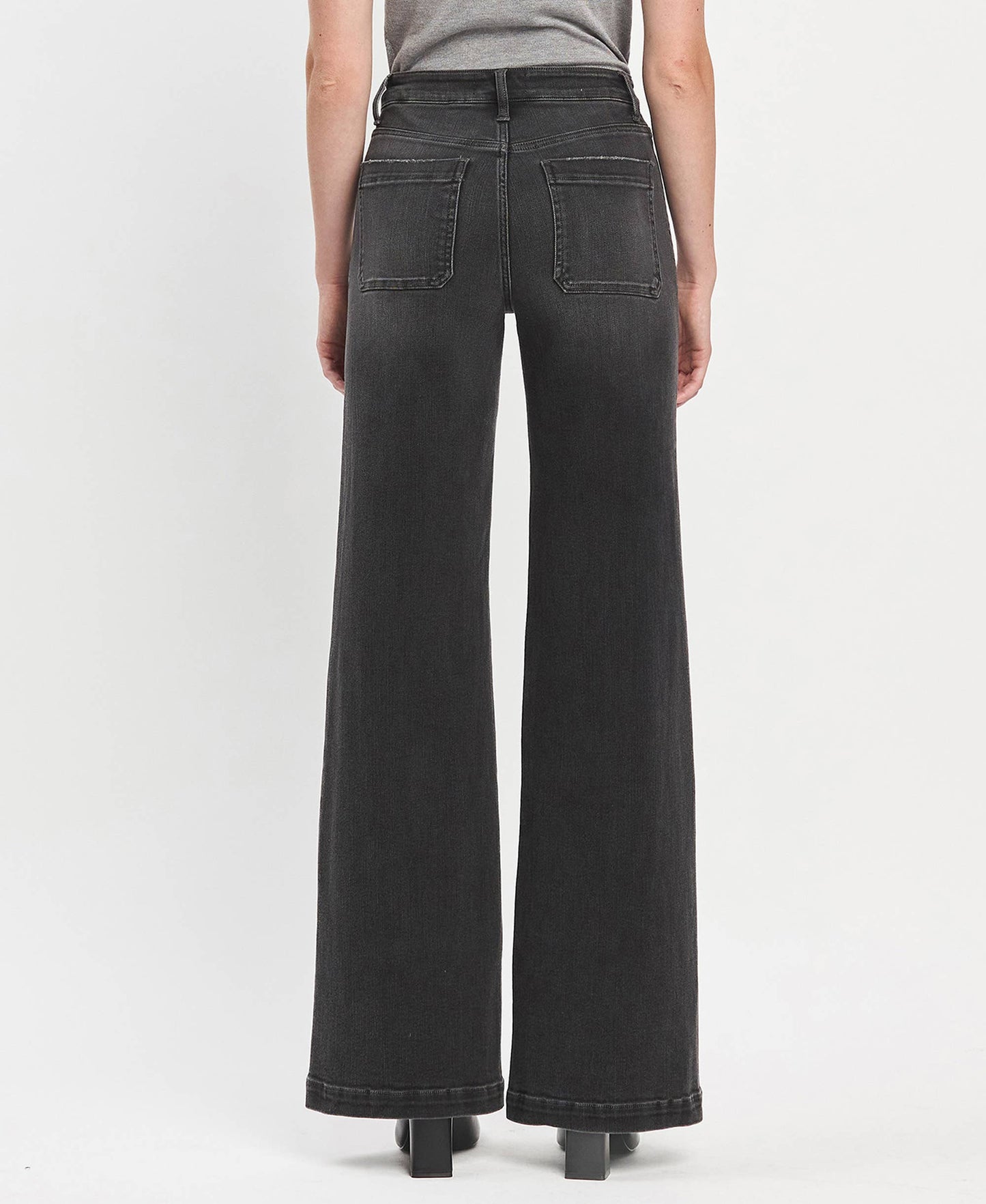 High Rise Patch Pocket Black Wide Range Trouser Jeans