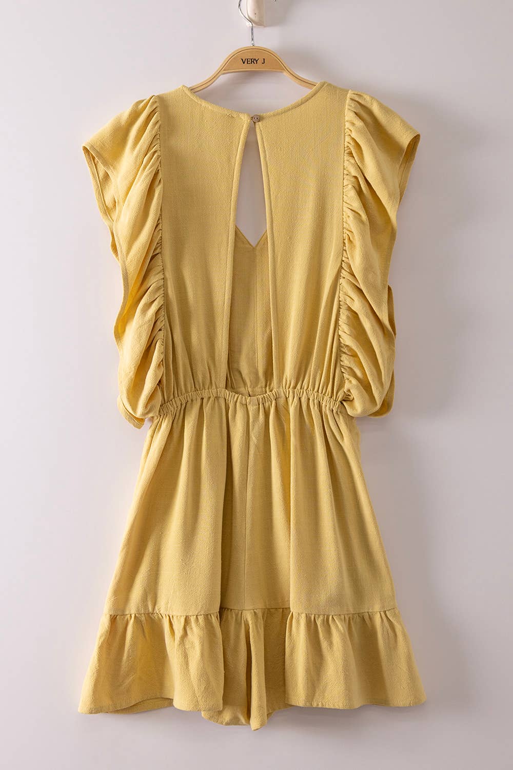 Back Cutout Detail Ruffled Sleeve Romper: BLACK