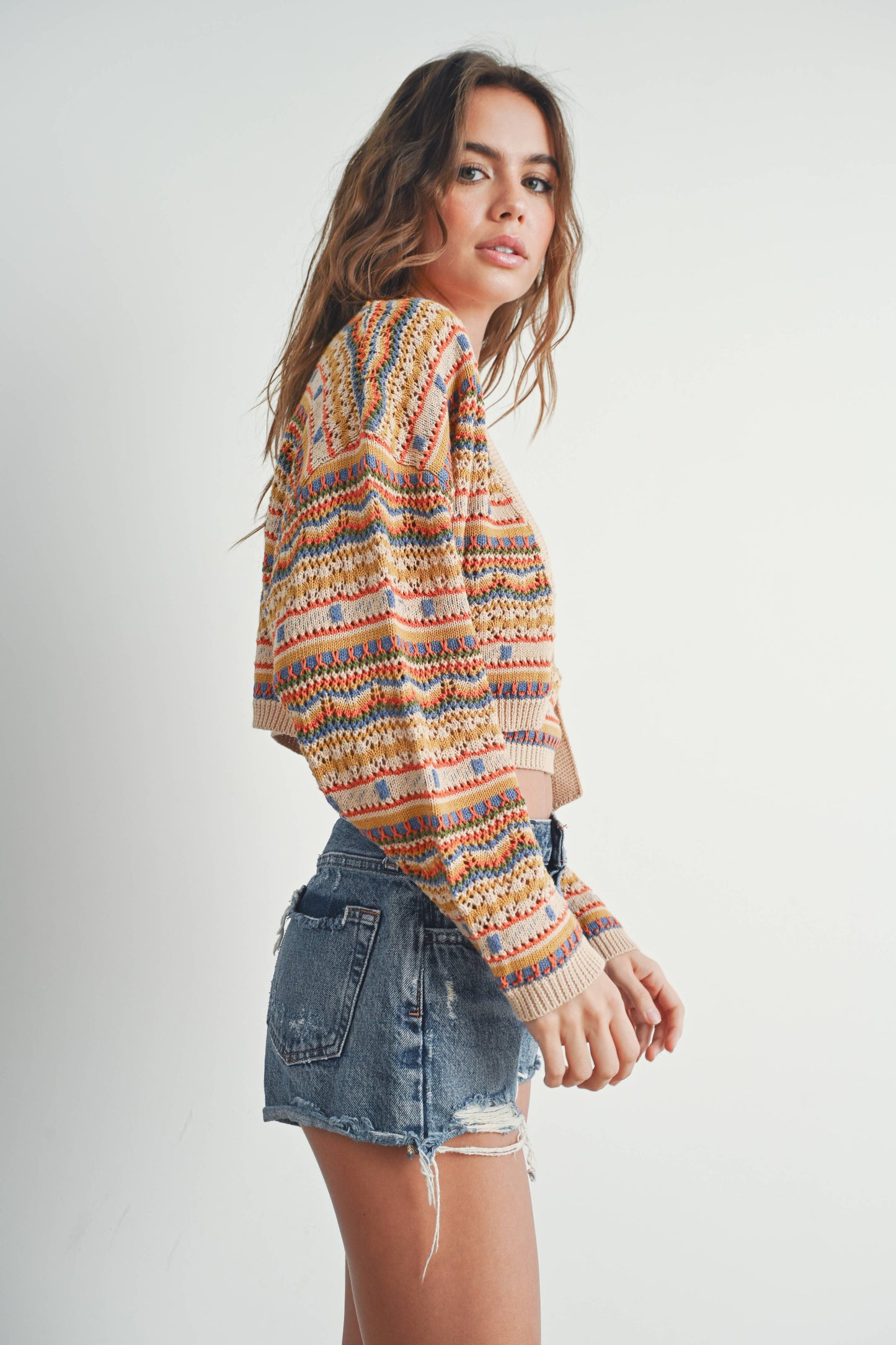 Striped and Geo Pattern Cardigan