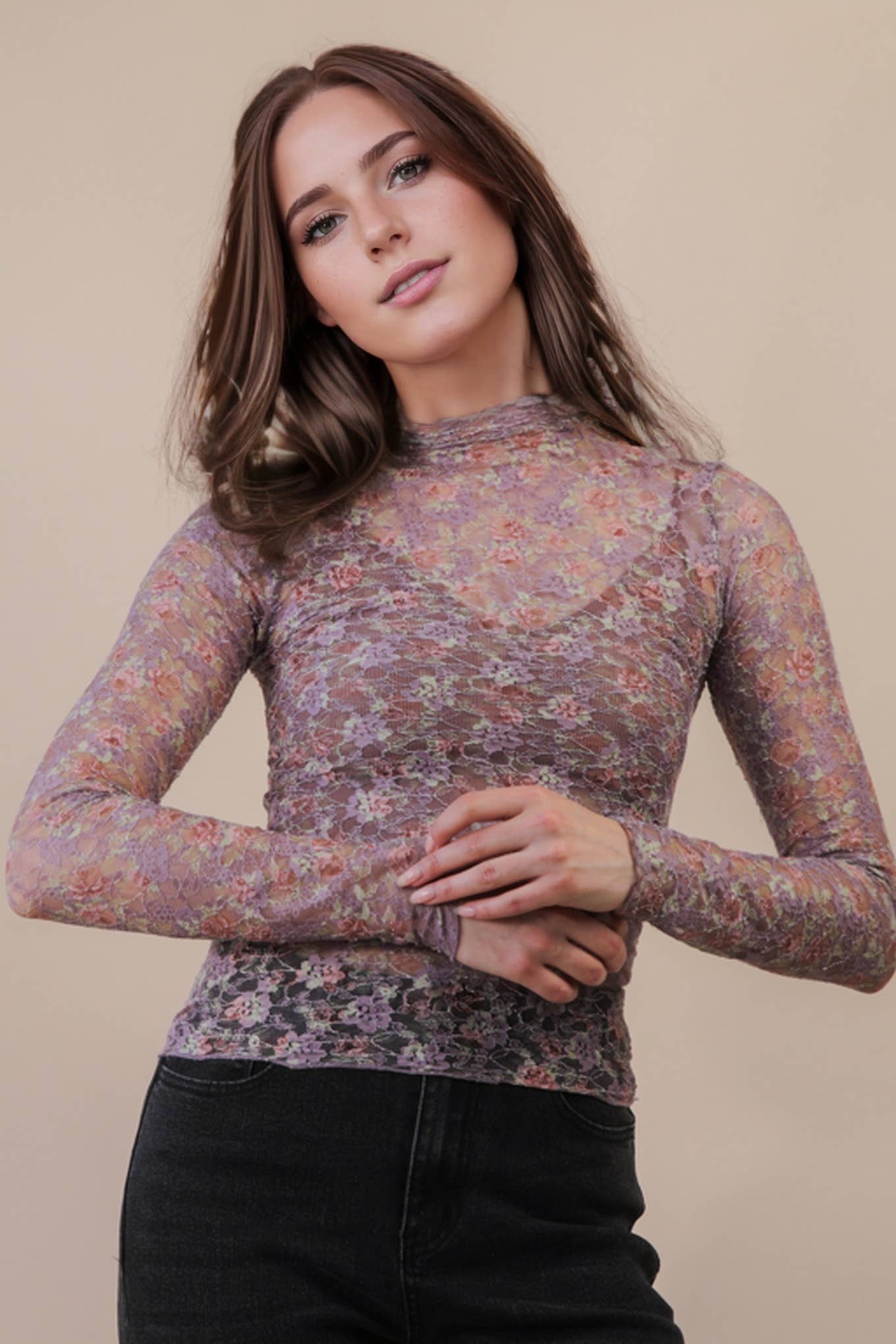 Mauve Floral Sheer Layering Top