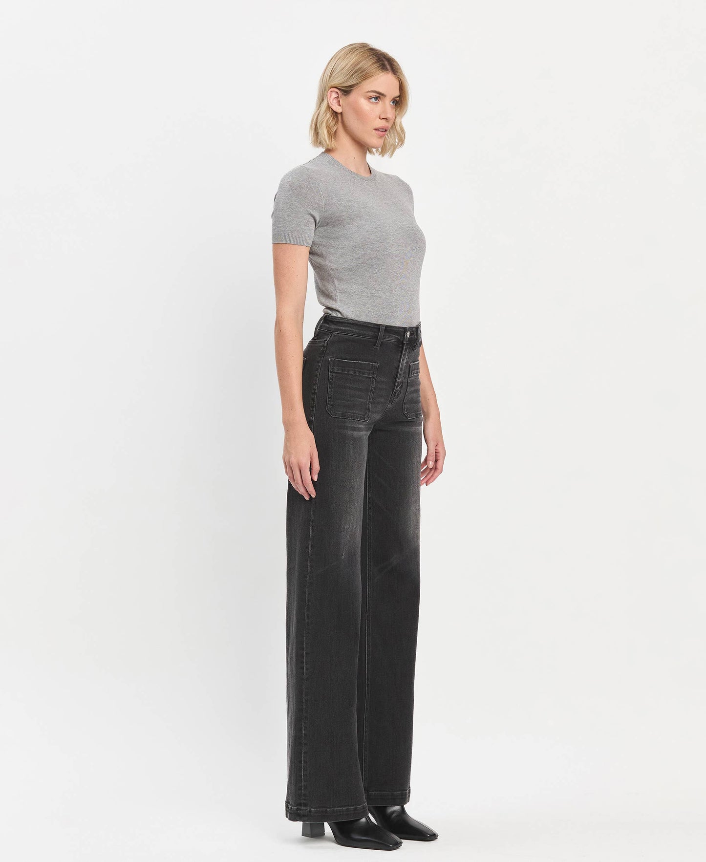 High Rise Patch Pocket Black Wide Range Trouser Jeans