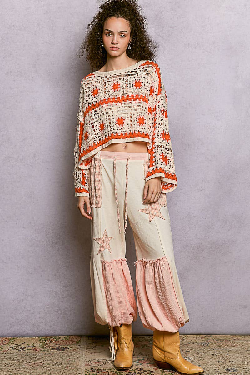 Long Sleeves Crochet Top- OS