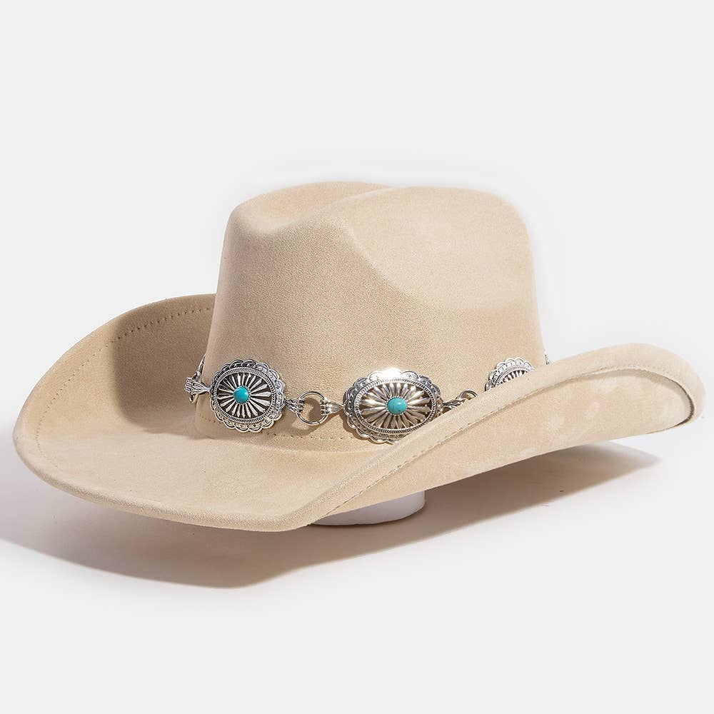 Turquoise Stud Concho Belt Western Cowboy Hat: SBK