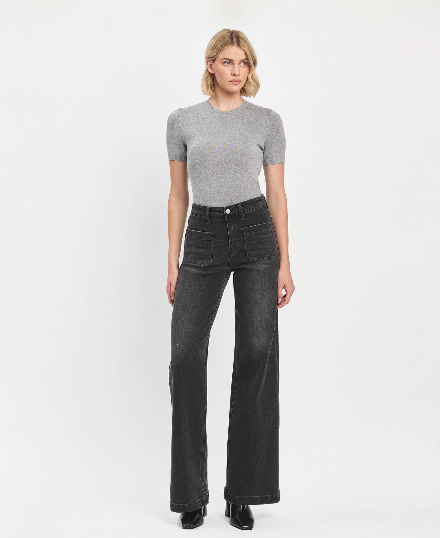 High Rise Patch Pocket Black Wide Range Trouser Jeans