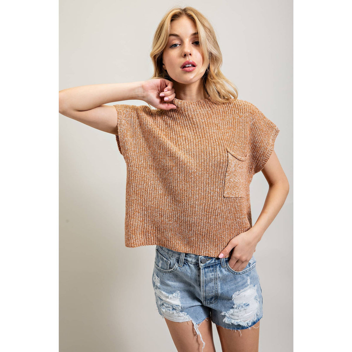 DROP SHOULDER RIB-KNIT SWEATER TOP