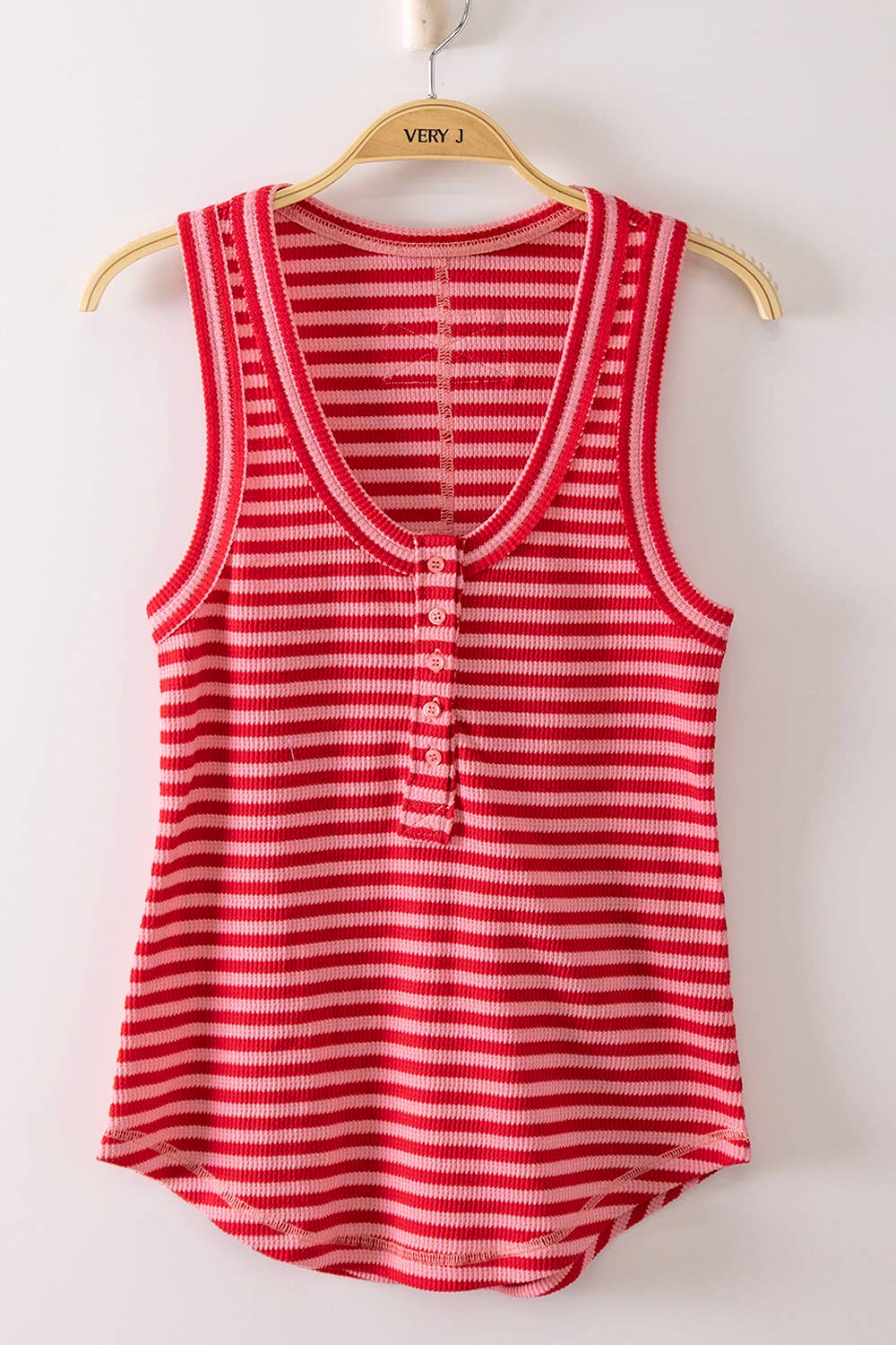Striped & Solid Button Down Fitted Knit Tank Top