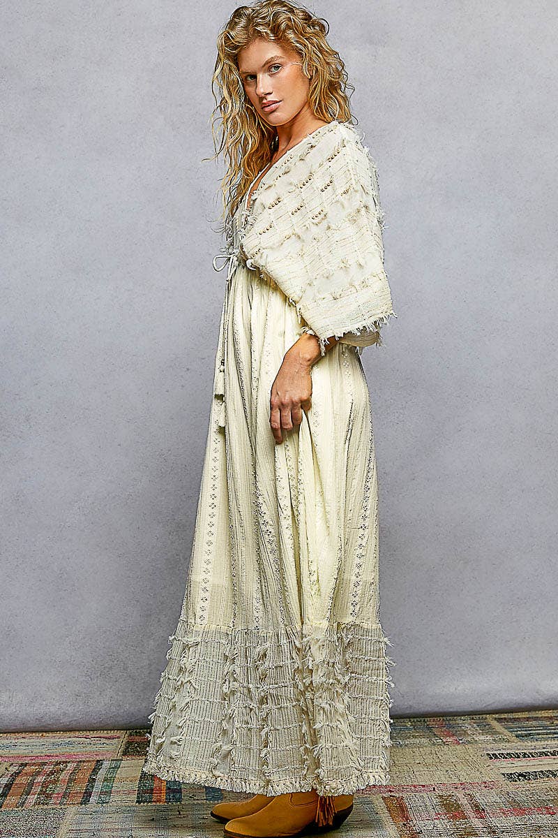 V-Neck Linen Maxi Dress: Beige
