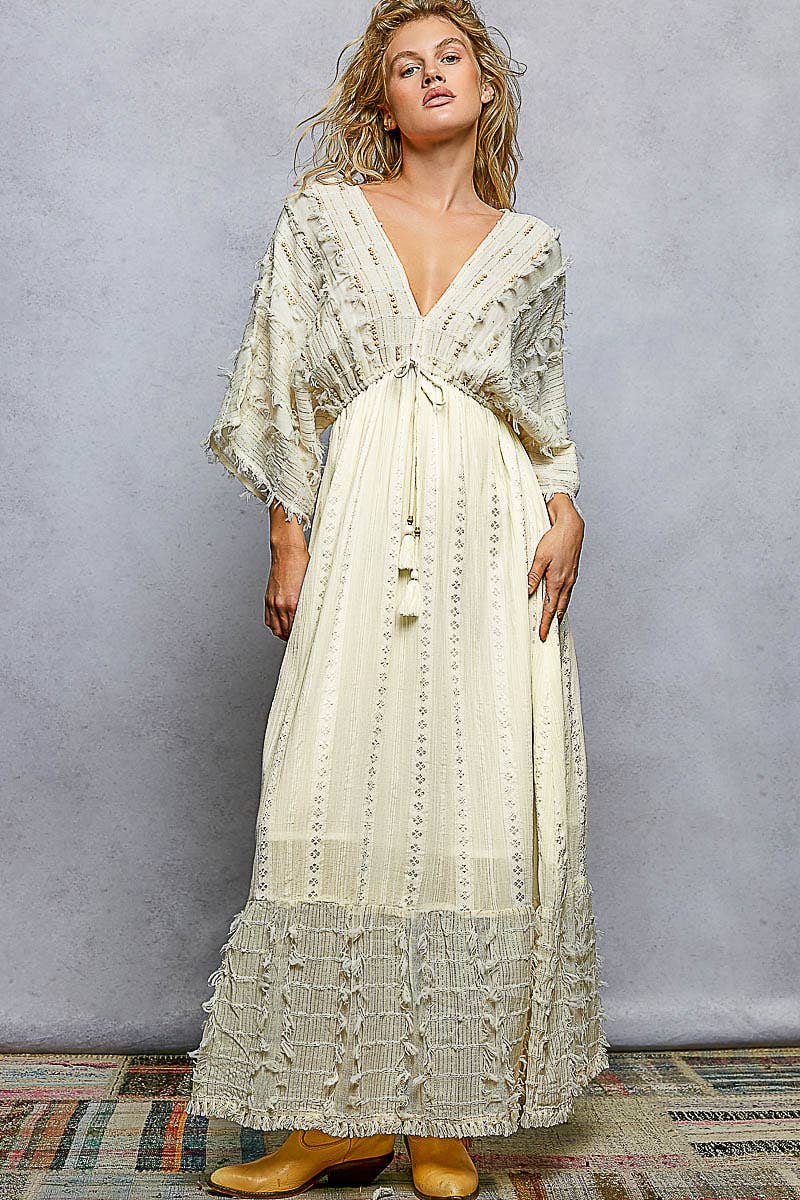 V-Neck Linen Maxi Dress: Beige