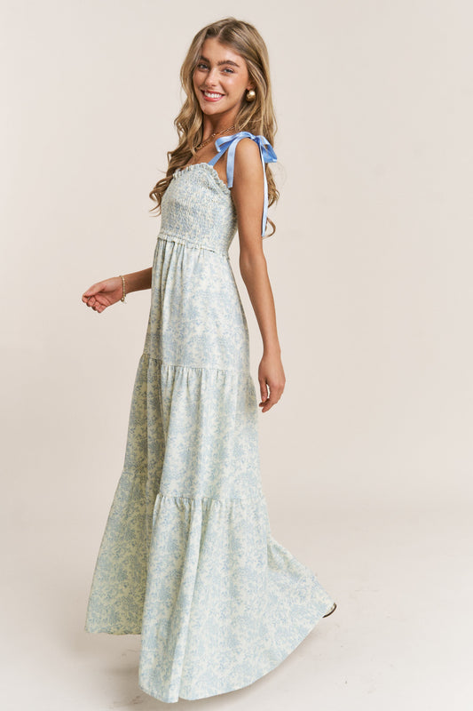Blue Floral Tiered Dress