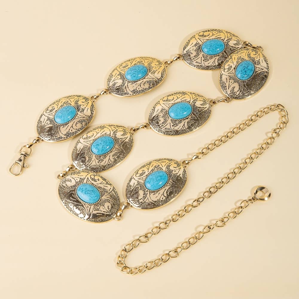 Oval Stone Western Concho Chain Belt