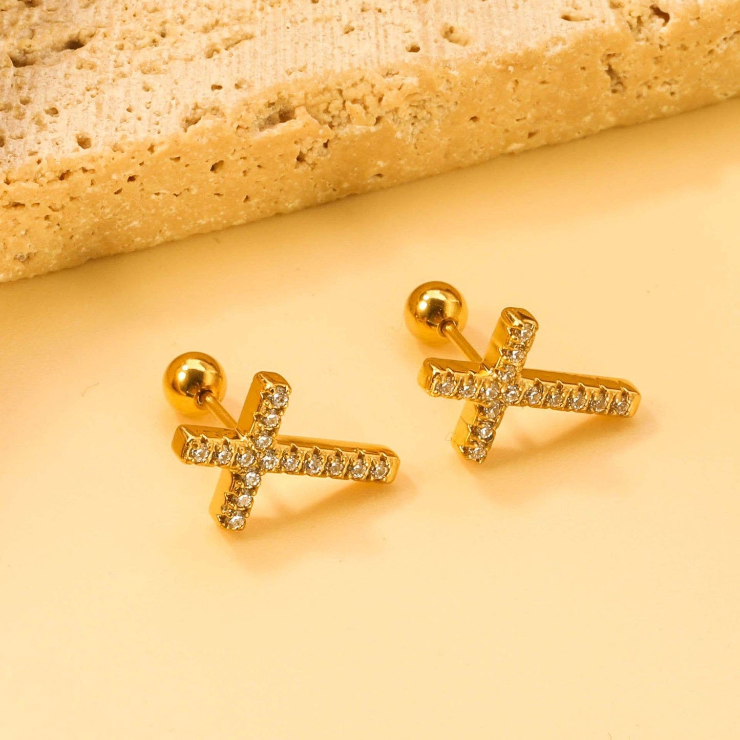 18K STAINLESS STEEL TARNISH FREE CROSS EARRINGS