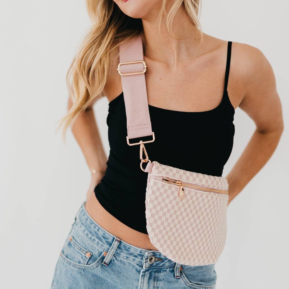Westlyn Woven Bum Bag-Blush Pink Checkered