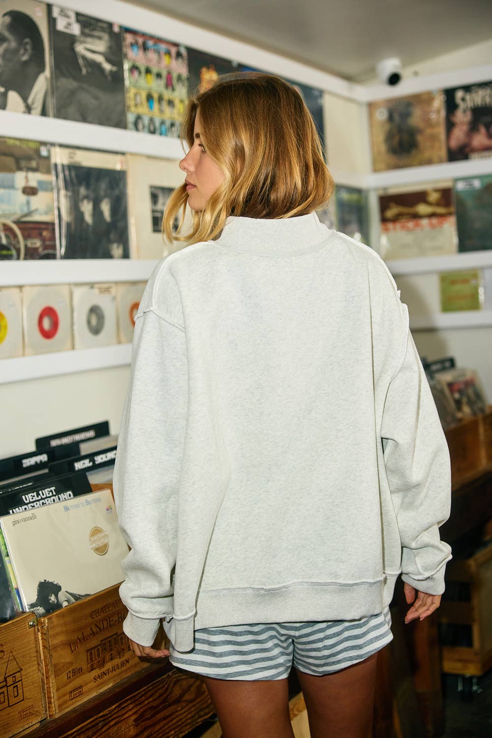 'PILATES & YOGA' Print Reversible Mockneck Sweatshirt