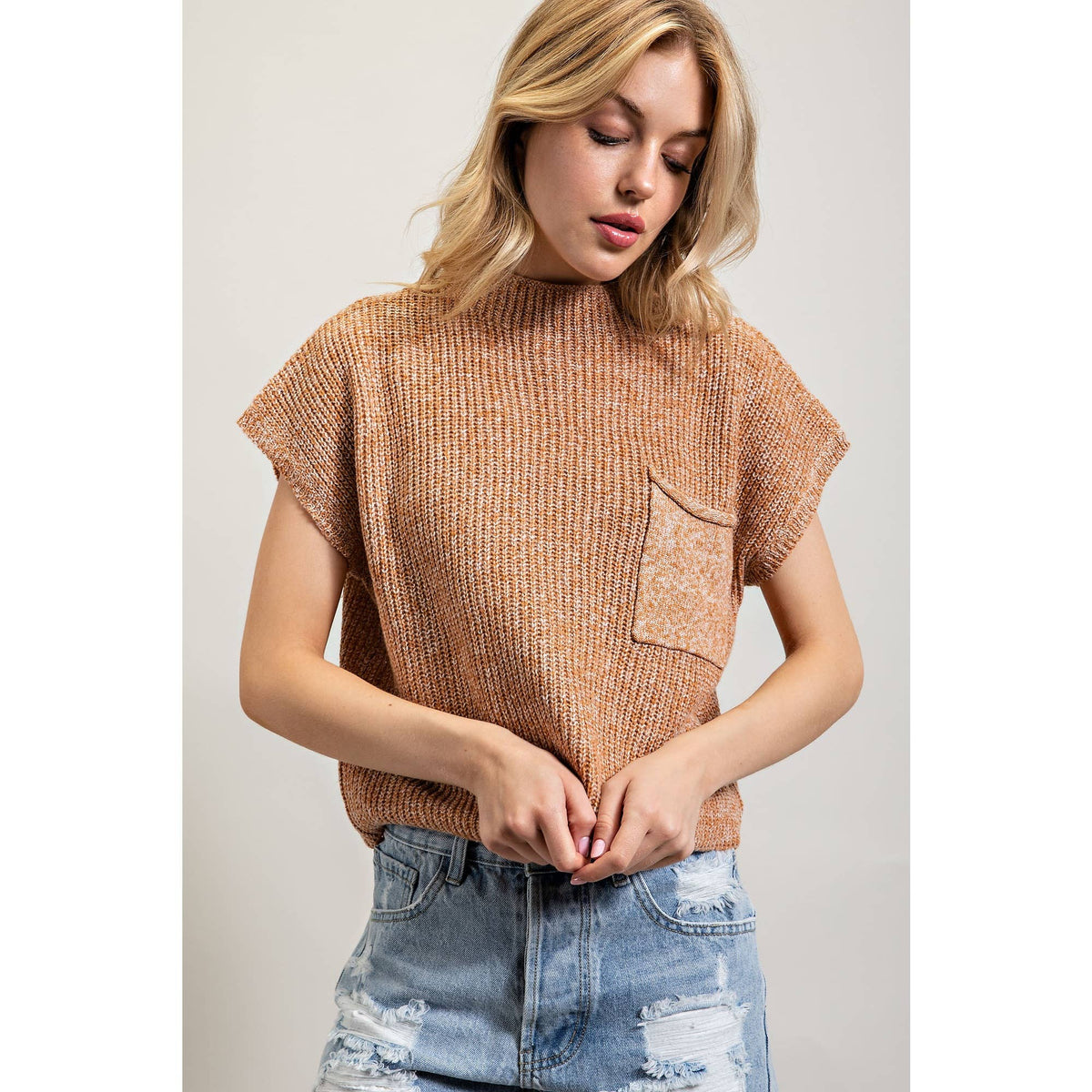 DROP SHOULDER RIB-KNIT SWEATER TOP