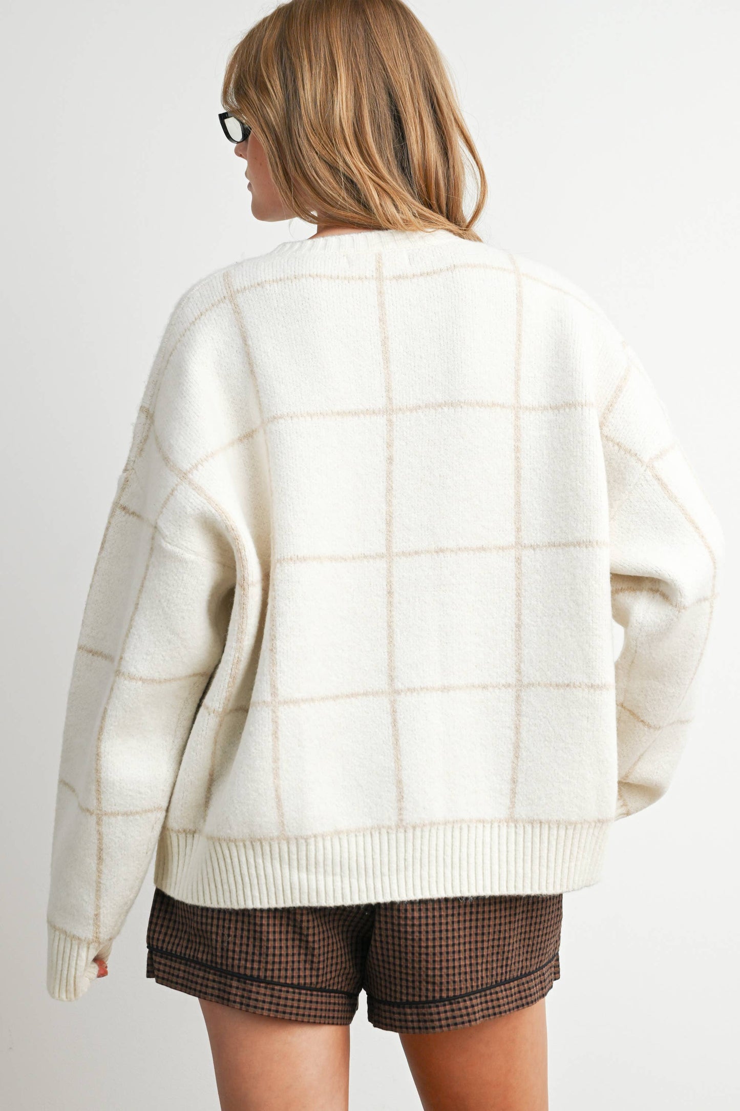 Checkered Crew Neck Knit Sweater