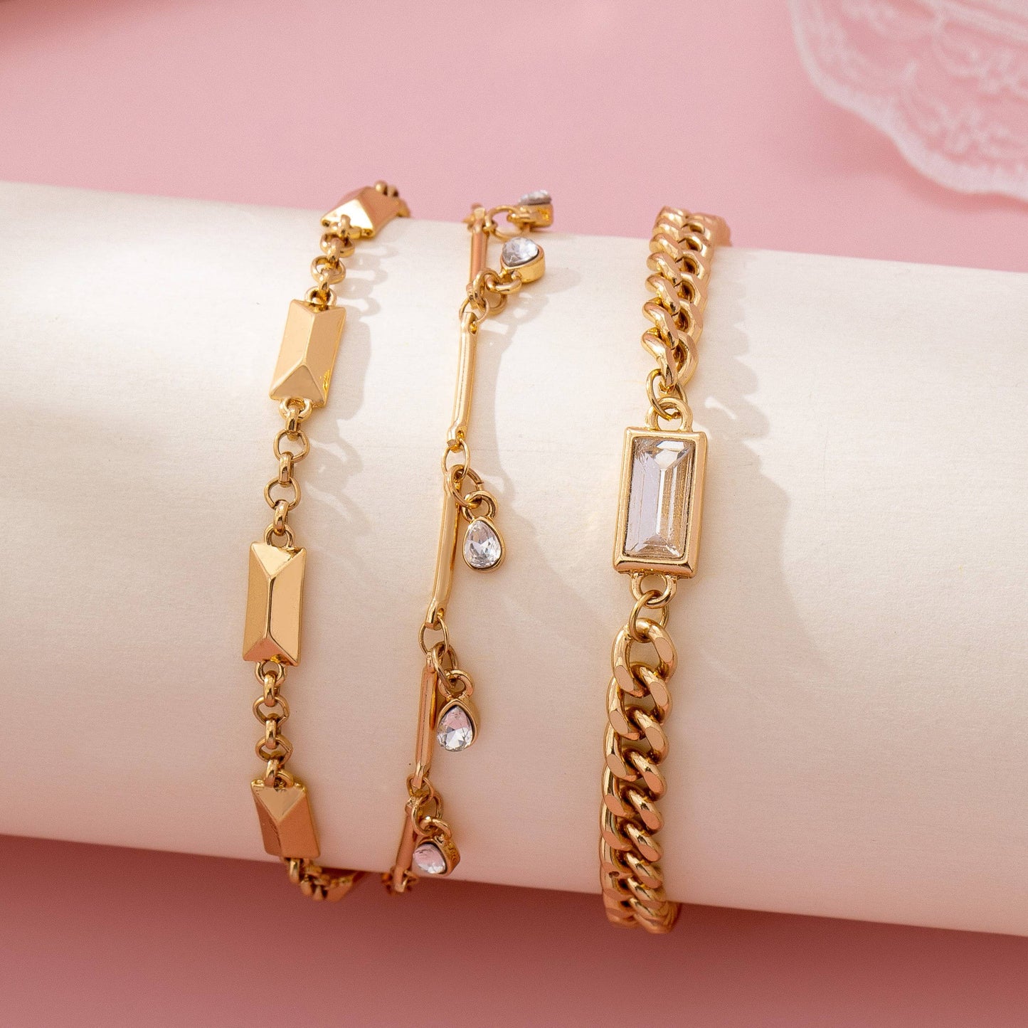 Gold Multi-Chain Crystal Drop Layered Bracelet